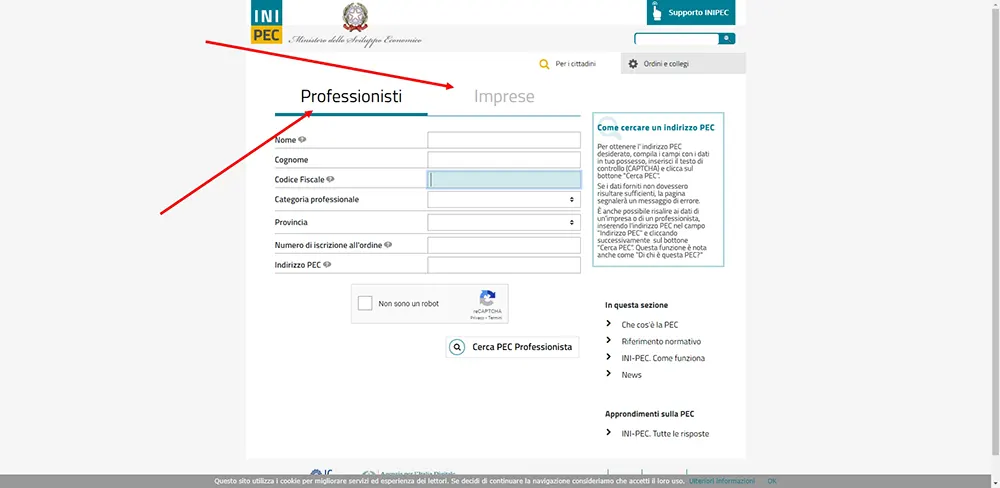 Rubino Max il Gestionale - sito inipec scelta tipologia di pec ricercata Sito inipec scelta tipologia di pec ricercata